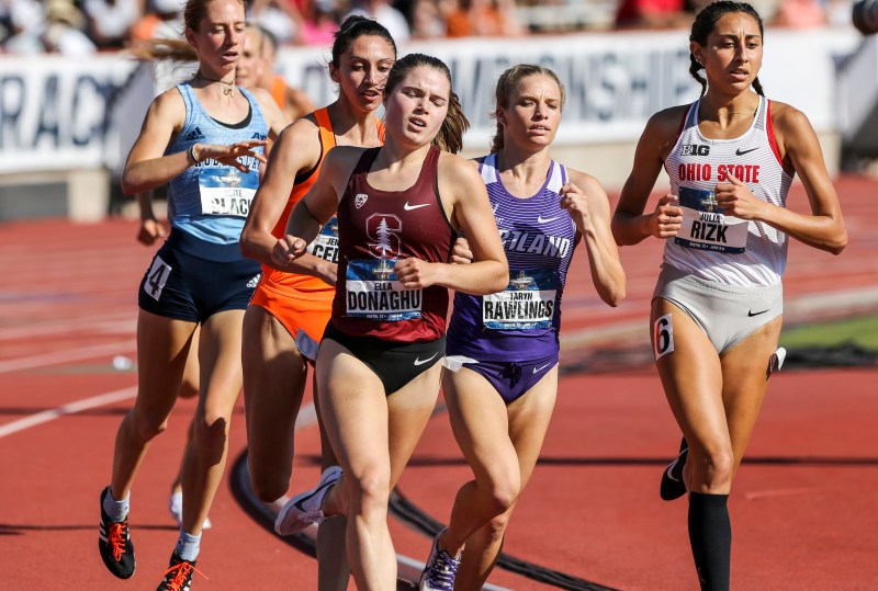 Junior Ella Donaghu (above) competes in the women's 1,500 meters final on Saturday. Despite 97-degree heat, she finished in 4:13.62 for sixth place, earning Stanford three points. (SPENCER ALLEN/SportsImageWire.com)
