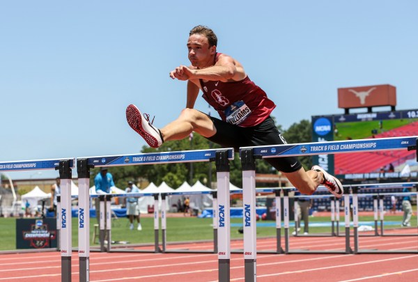 Fifth-year senior Harrison Williams (above) competes in the 110-meter hurdles at the 2019 NCAA Track and Field Championships in Austin, Texas. He solidified himself as Stanford's most successful decathlete after finishing second. (SPENCER ALLEN/SportsImageWire.com)