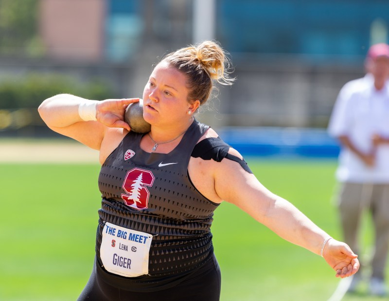 Fifth-year senior Lena Giger concluded her collegiate career with a school record (58 feet 8-1/2 inches) and runner-up finish in the shot put at the indoor NCAA Track and Field Championships. (JOHN P. LOZANO/isiphotos.com)