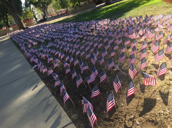 On Wednesday, the Stanford College Republicans placed on American flag for every victim of the 9/11 terror attacks. (Courtesy of Michael Whittaker)