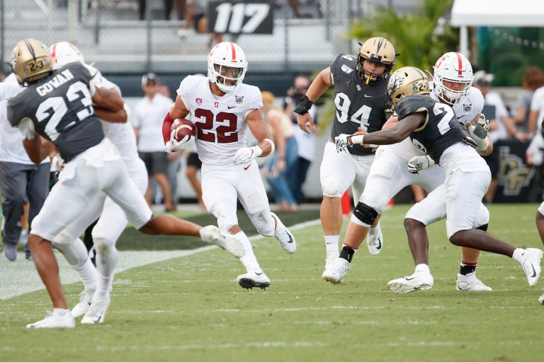 Spearheaded by fifth-year Cameron Scarlett (above) and freshman Austin Jones, the Cardinal ground game was one of the few bright spots in last week's loss to UCF. The Cardinal will need an effective rushing attack if they want to have any chance against Oregon. (Photo: BOB DREBIN/isiphotos.com)