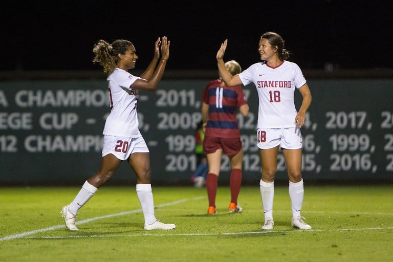 Junior forward Catarina Macario (above left) recorded her first career hat trick in Monday's 9-0 victory against USF. (AL CHANG)