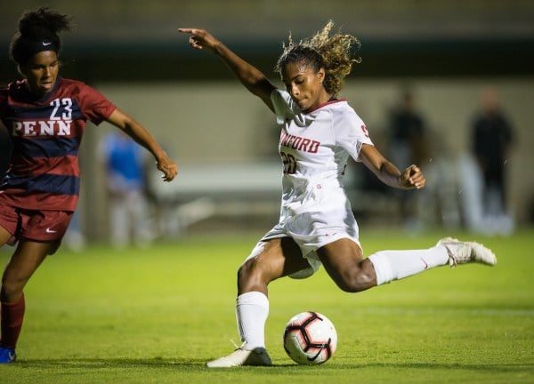 Junior forward Catarina Macario (above) found the back of the net twice in Stanford's 3-2 win over USC. Her second goal of the match marked her nation-leading 12th of the season. (ERIN CHANG/isiphotos.com)
