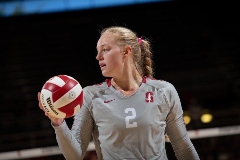 Kathryn Plummer (above) shattered her previous career-high in kills after dropping 34 on No. 3 Texas. Plummer's offensive efforts helped the Cardinal evade an early-season upset. (MIKE RASAY/isiphotos.com)