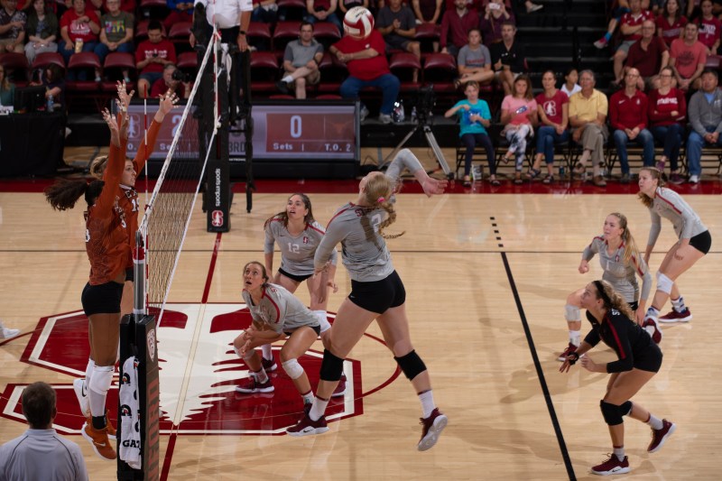 Led by Kathryn Plummer (jumping) and her 5.50 kills per set, the Stanford offense produces 15.14 kills per set, which is fourth best in the nation.  On the other side of the net, Nebraska is holding opponents to just .138 hitting, which also ranks fourth in the country. (MIKE RASAY.isiphotos.com)