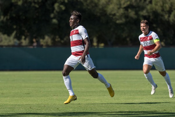 Freshman forward/midfielder Ousseni Bouda (center) has already made an impact on the Stanford roster as one of two freshmen in the starting line-up. He is currently tied for most shots on the season (18) with redshirt sophomore forward Zach Ryan (JIM SHORIN/isiphotos.com).