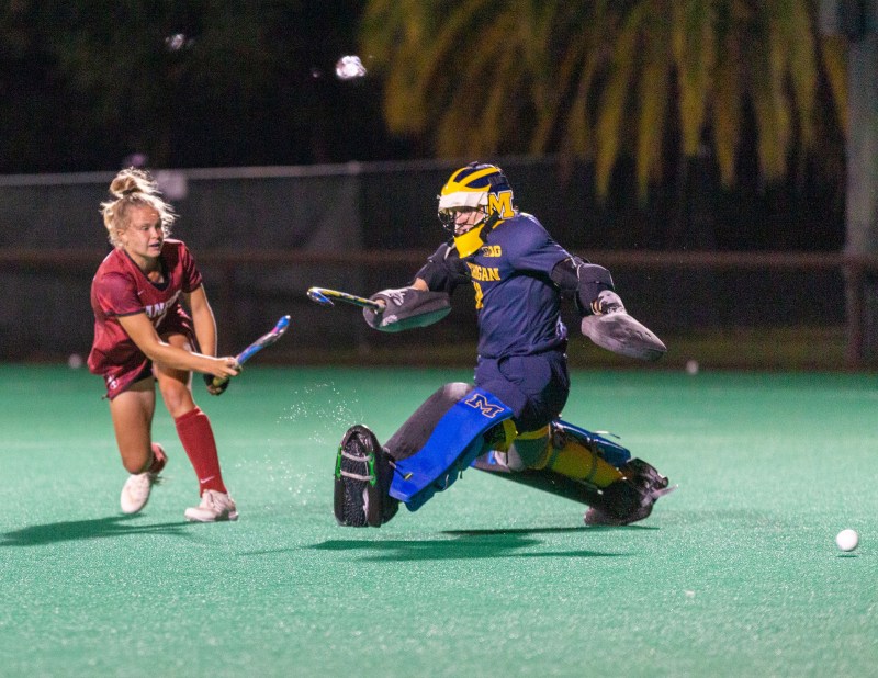 Junior attacker Corinne Zanolli (above, left) scored the lone Cardinal goal of the field hockey team's two-game road trip to North Carolina in a 3-1 loss to Wake Forest. Stanford also fell at the hands of Duke. (JOHN P. LOZANO/isiphotos.com)