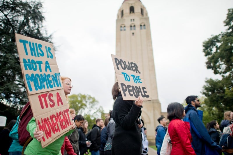 Tension between values inherent to important issues plays out on Stanford's campus. (Photo: CHRIS DELGADO/The Stanford Daily)