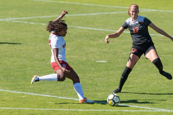 Junior forward Catarina Macario (above), who entered the game tied for the national lead in goals, moved into first place with an 18th minute goal in a win Oregon State. The reigning Hermann Trophy award winner has been named Pac-12 Player of the Week three times this season, including the most recent week, for three goals and two assists during the weekend's games. (JIM SHORIN/isiphotos.com)