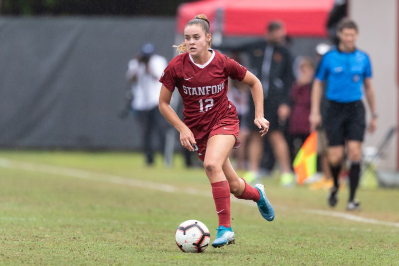 Junior defender/forward Jojo Harber put away her second goal of the season in the closing minutes of the first half. Harber headed in a Catarina Macario corner to put the Cardinal up 2-0. (Photo: ROB ERICSON/isiphotos.com)