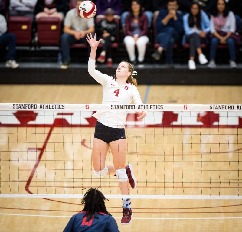 Junior outside hitter Meghan McClure (above) led the Cardinal to a 3-0 sweep of Arizona State on Sunday afternoon. Despite missing Kathryn Plummer and Audriana Fitzmorris, McClure (12 kills, .333 hitting) led the offense to one of its best performances of the season. (ERIN CHANG/isiphotos.com)