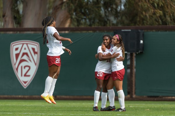 The trio of forwards, junior Madison Haley (left), junior Catarina Macario (center) and sophomore Sophia Smith (right) have accounted for 31 of Stanford's 49 goals on the season. On Sunday, Macario scored twice and Haley and Smith each added one in a 5-0 win over Oregon. (JIM SHORIN/isiphotos.com)