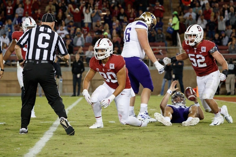 Outside linebackers junior Gabe Reid (above #90) and fifth-year Casey Toohill (above #52) combined for one of two sacks of Washington's Jacob Eason last game. (BOB DREBIN/isiphotos.com)