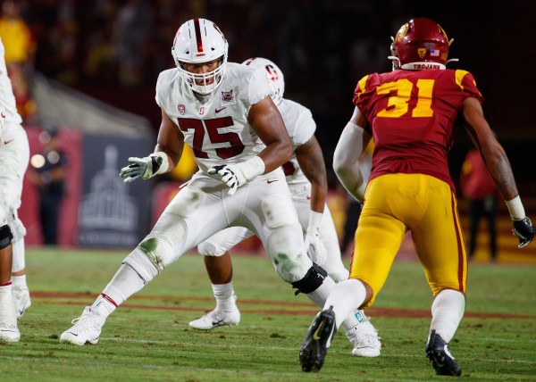 Left tackle Walter Rouse (above) is one of three true freshmen set to start along the offensive line for the Cardinal on Saturday. Since making his first career start against USC, Rouse has blocked for three separate starting quarterbacks with four different line combinations. (BOB DREBIN / isiphotos.com)
