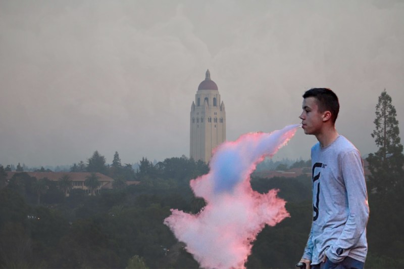 Rumor has it that Juul is working on an "Ashy Delight" pod to stay competitive with the free vape people are getting from the wildfires. (photo edit: PATRICK MONREAL/The Stanford Daily)