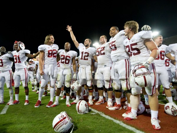 Andrew Luck celebrating with teammates on September 17, 2011 after a 37-10 victory over the University of Arizona Wildcats in Tucson, Az.