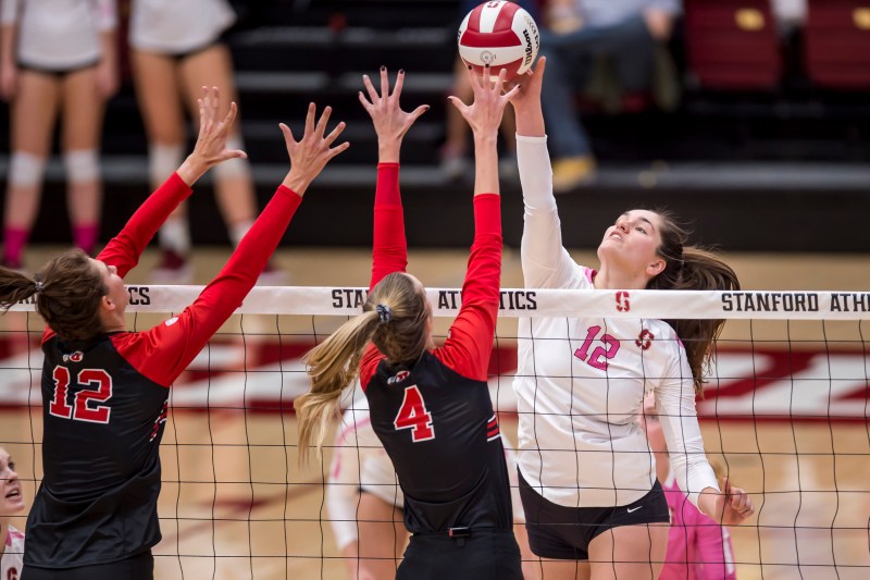 Senior opposite Audriana Fitzmorris (above) helped lead the Cardinal to a decisive sweep over Oregon State on Friday night. Fitzmorris finished with nine kills on .500 hitting, in addition to an ace and four blocks. (KAREN AMBROSE HICKEY/isiphotos.com)