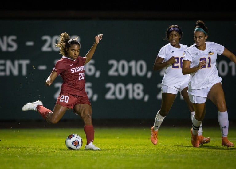 Junior midfield/forward Catarina Macario (above) broke the school's single game points record (13) in the team's first game of the tourney. (ERIN CHANG/isiphotos.com)