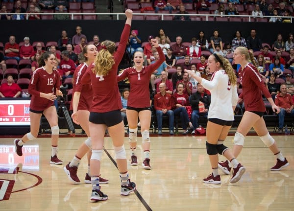 The six departing seniors on the women's volleyball team have combined for 10 AVCA All-American honors, including seven total First Team selections. They have also claimed three conference titles and two NCAA Championships. The six veterans (five pictured above) were honored at Senior Night against Cal on Friday. (Photo: ERIN CHANG/Stanford Athletics)