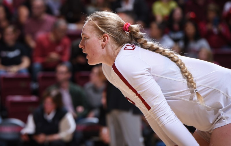 Outside of the win itself, the best news for the Cardinal was the fact that senior outside hitter Kathryn Plummer made a cameo, ending a 10-match absence due to an undisclosed injury. (Photo: CODY GLENN/isiphotos.com)