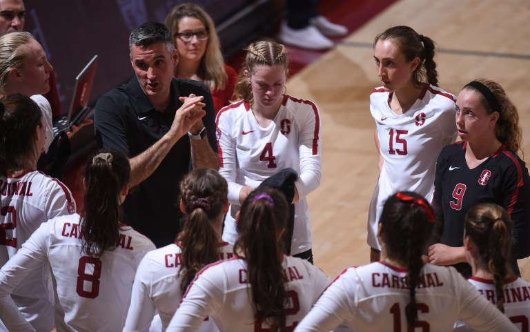 Head coach Kevin Hambly (above), his staff, and the entire women's volleyball team devote a significant portion of time each week to watching film and scouting opponents. They come together as a group before each match to simulate the opposition in practice and compare notes. (Photo: CODY GLENN/isiphotos.com)