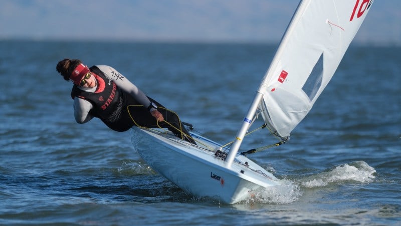 Junior Christina Sakellaris (above) is the reigning Inter-Collegiate Sailing Association singlehanded national champion. She will be one of three athletes competing at the LaserPeformance Men's and Women's Singlehanded National Champions in Santa Barabara this weekend. (Photo: John Todd/isiphotos.com)