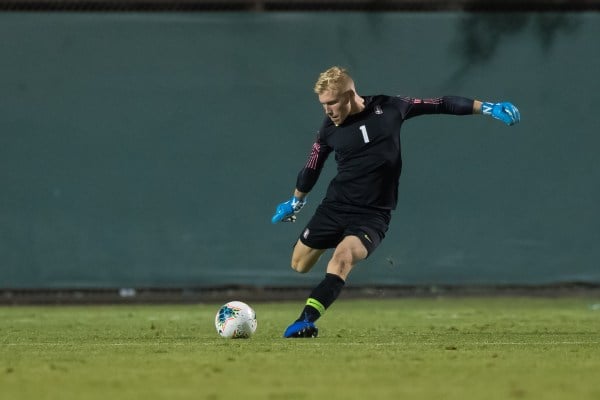 Redshirt sophomore goalkeeper Andrew Thomas (above) and the rest of the Cardinal will take on Cal on Thursday night at home. Stanford’s defense, fourth in the nation and allowing just 0.561 goals per game, hope to propel the team to a sixth consecutive Pac-12 title. (Photo: Jim Shorin/isiphotos.com)
