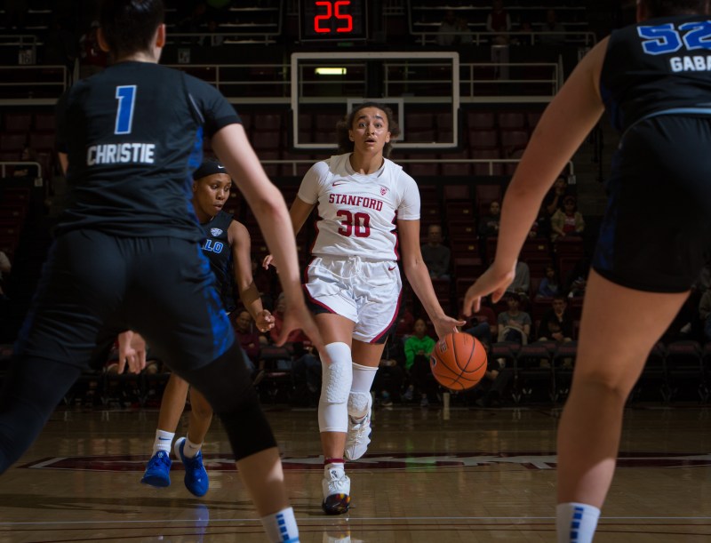 Freshman guard Haley Jones (above) has excelled all over the court and in the top three in points, assists and blocks on the team heading into conference play. (Photo: ERIN CHANG / isiphotos,com)