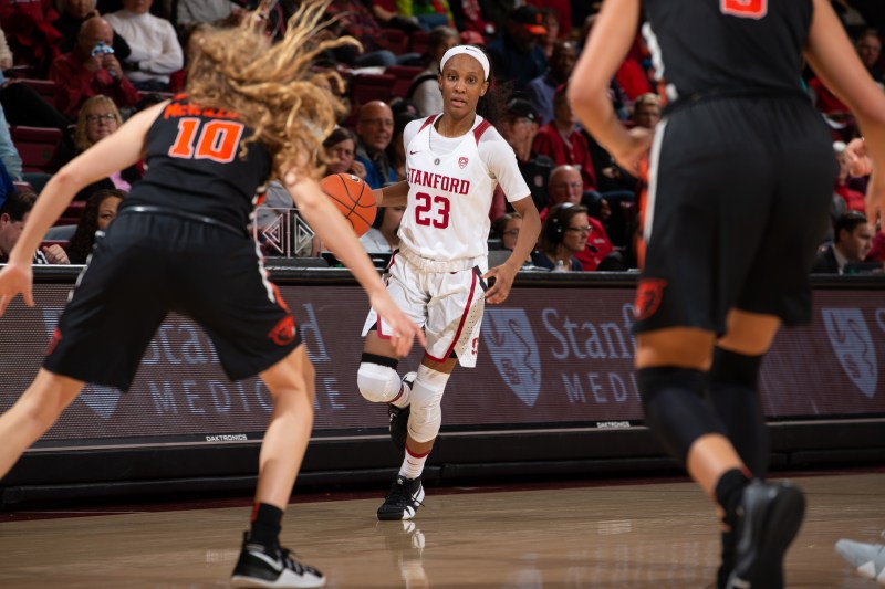 Junior guard Kiana Williams (above) scored a team-high 17 points and added five assists without a turnover. Williams poise and free throw shooting at the end of the game were instrumental in the top 10 win. (Photo: MIKE RASAY/isiphotos.com)
