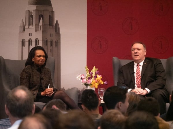 Secretary of State Michael Pompeo speaks at the Hoover Institution about the Iran strike that resulted in the death of Maj. Gen. Qasem Soleimani. (Cole Griffiths / The Stanford Daily)