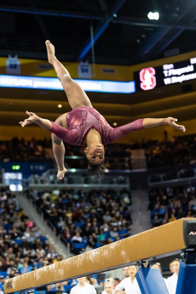 Junior Kyla Bryant (above) led the Cardinal in both the balance beam (9.800) and uneven bars (9.775) at the NorCal Classic. Each of her scores were good for fifth-best in the field. Stanford took home second-place, 0.250 behind Califorina. (ROB ERICSON/isiphotos.com)