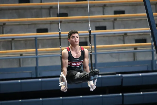 Freshman Brandon Briones (above) was named College Gymnastics Association Rookie of the Week for the second straight week after scoring 80.600 points in the all-around in Berkeley last Saturday. (PHOTO: Courtesy of Cristiene Ringer)