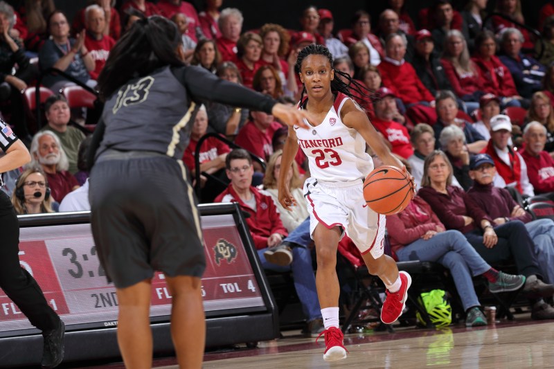 Junior guard Kiana Williams (above) has surged recently into first place for Stanford's team scoring title. Williams is already averaging a team-high 32.2 minutes per game, but may need to assume a larger role if Haley Jones misses extended time. (Photo: BOB DREBIN / isiphotos.com)