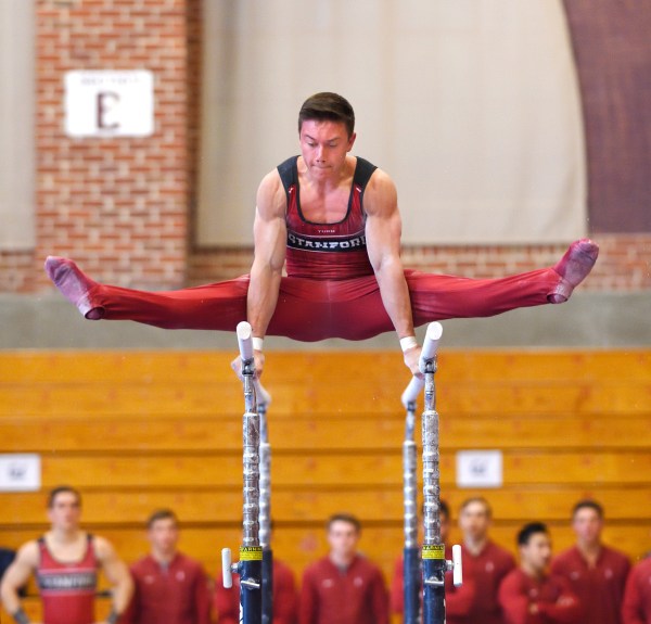 Sophomore all-around Brody Malone (above) won the rings and vault events with scores of 13.9500 and 14.900, respectively, at the Stanford Open on Saturday. Malone, the 2019’s MPSF Gymnast of the Year, finished with a total score of 82.100 to help the No. 2 Cardinal win the meet crown against No. 1 Oklahoma and No. 12 Cal. (Photo: HECTOR GARCIA-MOLINA / isiphotos.com)