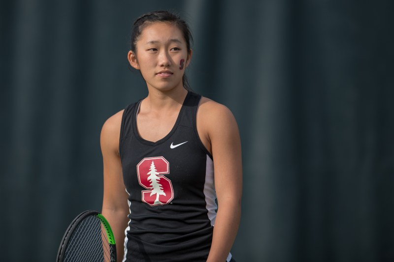Senior Sara Choy provided the first clincher of her career to earn Stanford women's tennis their first win of the season in a 4-0 shutout of the USF Bulls Saturday. Choy defeated Lucia Garrigues-Melendez (6-0, 6-2) in singles after earning an earlier win alongside doubles partner and fellow senior Emma Higuchi. (LYNDSAY RADNEDGE/isiphotos.com)