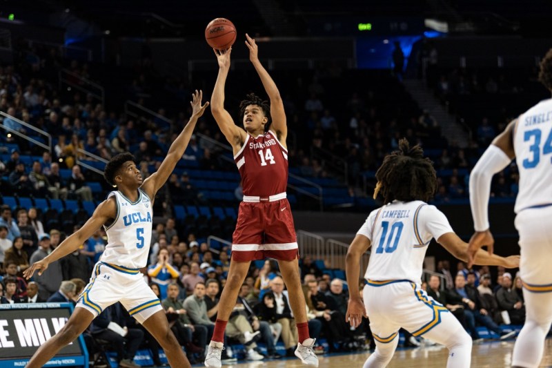 Freshman Spencer Jones (above) scored Stanford's first nine points, setting the pace early.  All three of Jones' three-pointers came in the first three minutes of the game. (PHOTO: AMY DIXON/Daily Bruin)