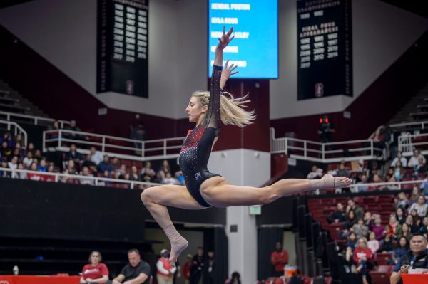 Senior Kaylee Cole (above) led off on the floor for the Cardinal on Sunday against Oregon State in Corvallis. The team fell by 2.25 points in the matchup. (Photo: KAREN AMBROSE HICKEY/isiphotos.com)