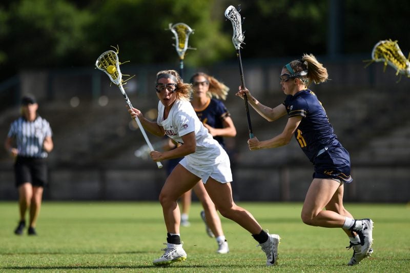 Stanford, Ca - April 19, 2019: The Stanford Cardinal v University of California Golden Bears Women's Lacrosse at Maloney Field at Laird Q. Cagan Stadium in Stanford, CA. Final score, Stanford Cardinal 17, University of California Golden Bears 6.