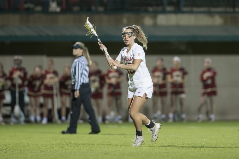 Junior attack Ali Baiocco (above) and the rest of the Cardinal fell behind early against No. 10 University of Denver. Unable to climb out of the initial deficit, Stanford dropped the season opener, 17-13. (Photo: Maciek Gudrymowicz/isiphotos.com)