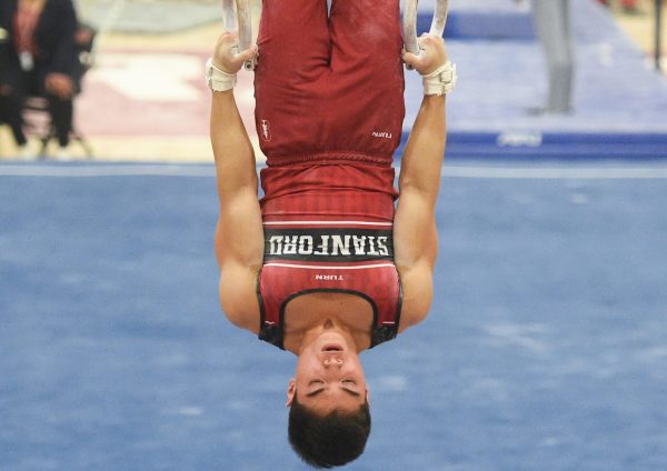 Freshman Brandon Briones' 85.300 score in the all-around at the Southwestern Cup was the highest in the nation. No. 2 men's gymnastics remain undefeated following the meet at ASU.  (CODY GLENN/isiphotos.com)