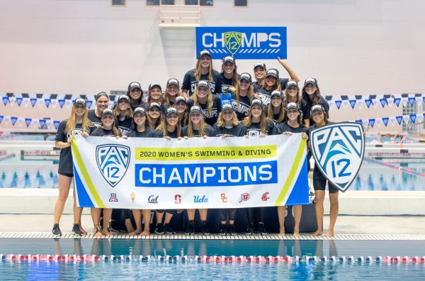With 1598 points and eight conference titles, Stanford secured its fourth-straight Pac-12 women's swimming and diving title. No other school has achieved such a feat. (Photo: CHUCK ARELEI)