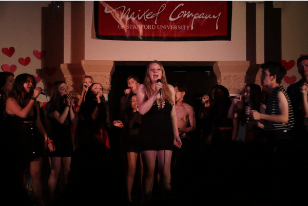 Alexa Thomson '21 and her a cappella co-stars shine in this year's astrology-take on Mixed Co.'s annual anti-Valentines Day show. (photo credit: Michael Byun)