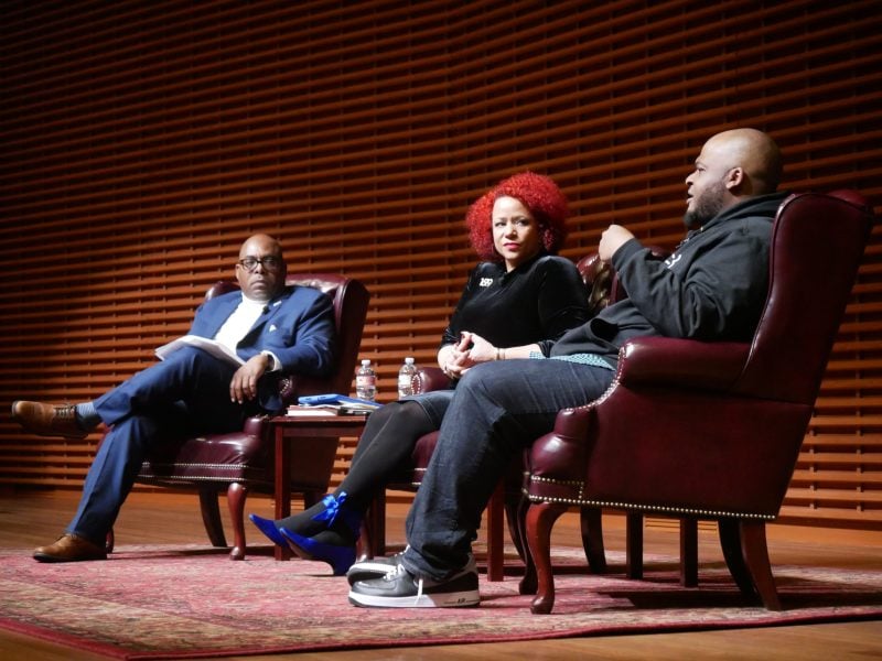 At Tuesday’s “A Conversation about the New York Times 1619 Project,” project creator Nikole Hannah-Jones and contributing writer Kiese Laymon discussed inequality present in education, faculty diversity and the role of allies. (Photo: COLE GRIFFITHS/Stanford Daily)