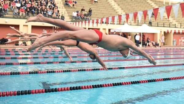 STANFORD, CA - JANUARY 25: Stanford, Ca - January 24, 2020: The Stanford Cardinal Swim Team vs Arizona State Sun Devils at Avery Aquatic Center in Stanford, CA during a game between Arizona State University and Stanford Swimming