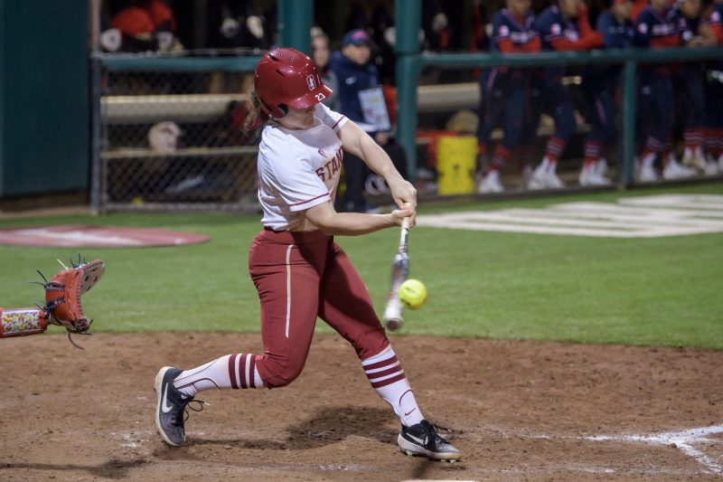 Senior Teaghan Cowles (above) tied an eight-year-old program record when she hit the 18th triple of her collegiate career on Saturday. Cowles helped Stanford softball secure two weekend wins over Nevada at home. (KAREN AMBROSE HICKEY/isiphotos.com)