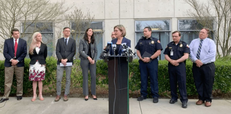 Sarah Cody, director of the County of Santa Clara Public Health Department, addressed the media at a press conference on Friday announcing Santa Clara County's third confirmed coronavirus case, and its first with no known exposure to the disease. (Photo: ERIN WOO / The Stanford Daily)