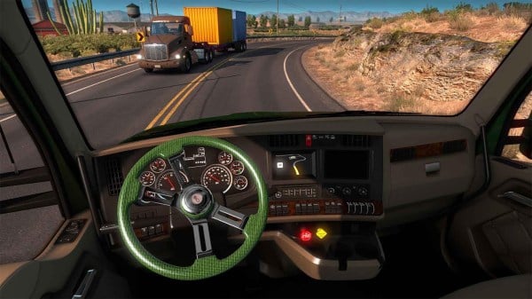 Instead of studying for finals last quarter, I spent my dead week driving cargo across the Central Valley in a semi-truck. Such was “American Truck Simulator” (2016). (Image: Steam, SCS Software)