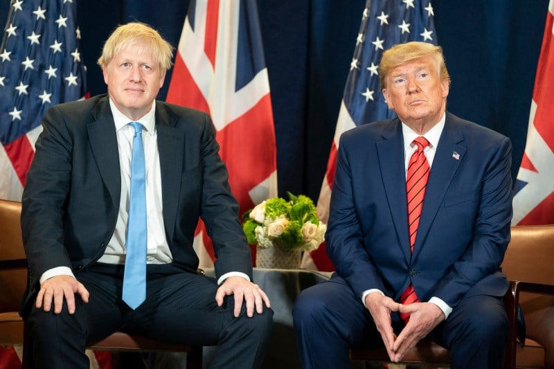 U.S. President Donald Trump sits with U.K. Prime Minister Boris Johnson on Sept. 24, 2019, at the UN Headquarters in New York City. (Photo: SHEALAH CRAIUGHEAD/The White House)