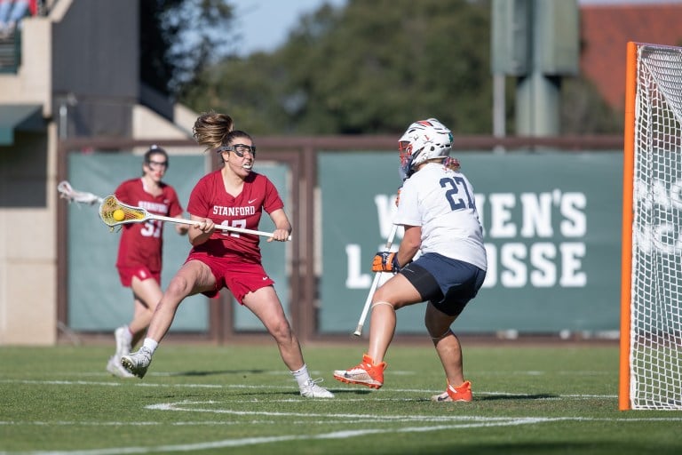 Junior attack Katherine Gjertsen (above) finished with a team-high 4 goals against Arizona State. Gjertsen and the rest of No. 25 Stanford routed the Sun Devils 17-6 on Sunday. (Photo: MACIEK GUDRYMOWICZ/isiphotos.com)