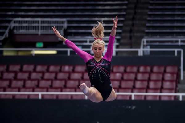 Senior Kaylee Cole (above) finished with a 9.90 score on floor as Stanford finished with its best team effort in the event in 16 years. The Cardinal's impressive floor score was not enough, as the team lost Arizona State, 196.575-195.975. (KAREN AMBROSE HICKEY/isiphotos.com)